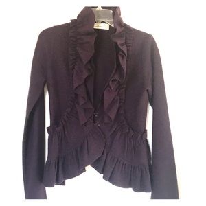Anthropologie Charlie & Robin ruffle cardigan plum